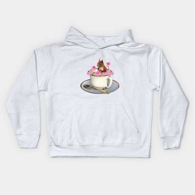 Squirrel Coffee cup Lotos Flower Kids Hoodie by Move-Art